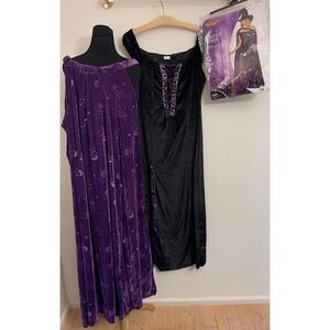 Spirit Eternal Witch Costume Black Velvet Lace Up Dress Cape Halloween L 12/14